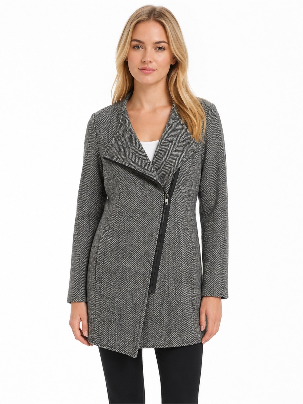 Banana Republic Gray Angle Zip Moto Sweater Jacket size Large Herringbone